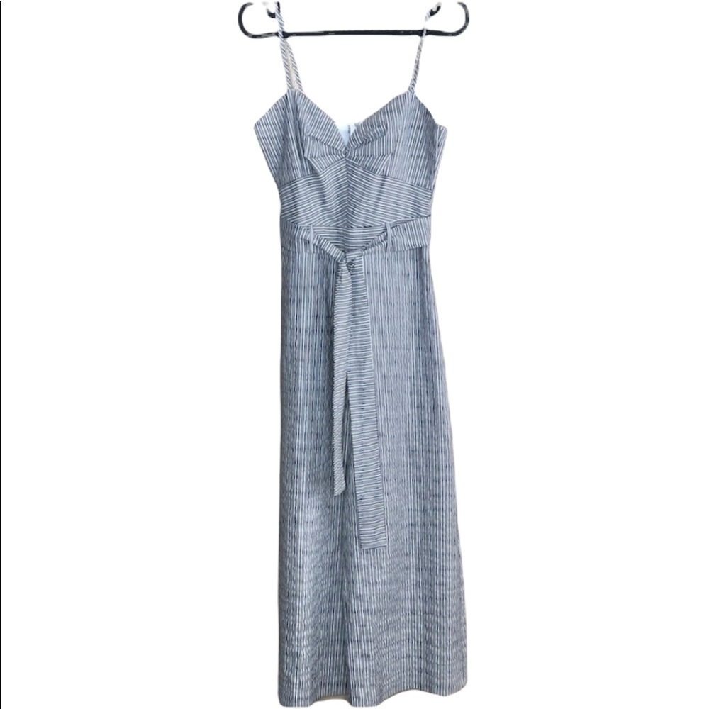 Zara Gray & White Striped Tie Up Jumpsuit